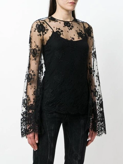 Givenchy Sheer Lace Bell-sleeve Blouse In Black