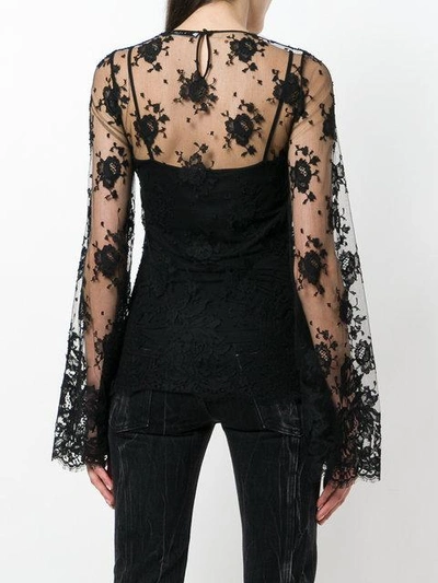 Givenchy Sheer Lace Bell-sleeve Blouse In Black