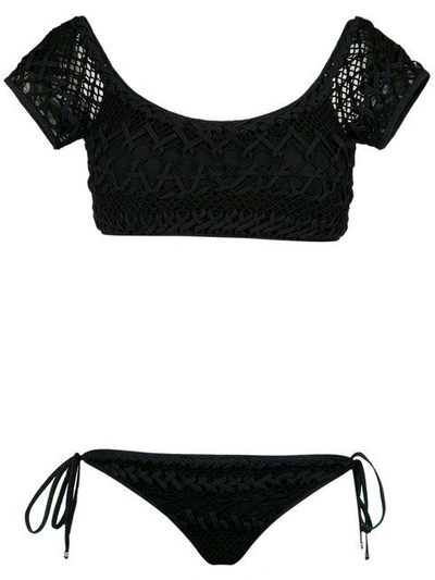 Shop Amir Slama Woven Bikini Set In Preto