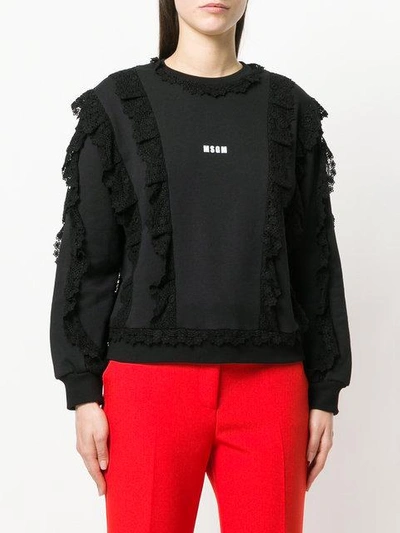 Shop Msgm Lace Trim Sweatshirt - Black