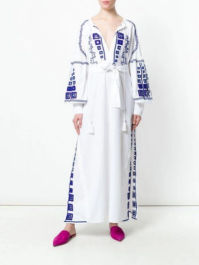 Shop Wandering Long Embroidered Dress In White