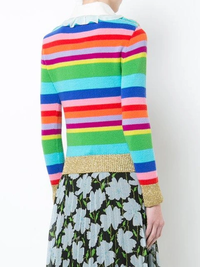 Shop Gucci Embroidered Stripe Knit Sweater In Multicolour