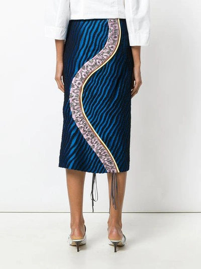 Shop Marni Striped Panel Pencil Skirt In Blue