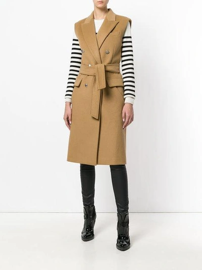 Shop Barbara Bui Sleeveless Tied Double Breasted Coat In Neutrals