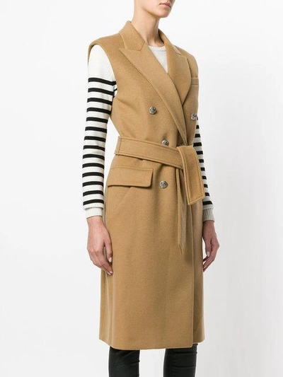 Shop Barbara Bui Sleeveless Tied Double Breasted Coat In Neutrals