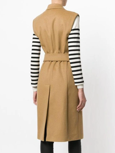 Shop Barbara Bui Sleeveless Tied Double Breasted Coat In Neutrals