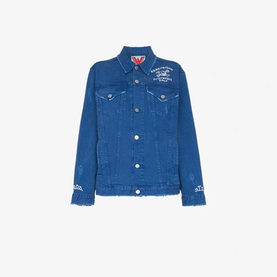 Shop Adaptation Invitation Only Embroidered Denim Jacket In Blue