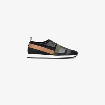 Shop Fendi Multicolour Logo Slip On Sneakers In Black