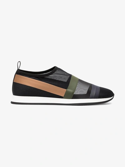 Shop Fendi Multicolour Logo Slip On Sneakers In Black