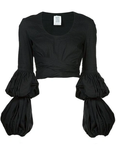 Shop Rosie Assoulin Puff Sleeve Wrap Blouse In Black