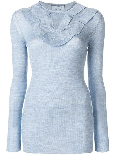 Shop Prada Ruffle-trimmed Sweater - Blue