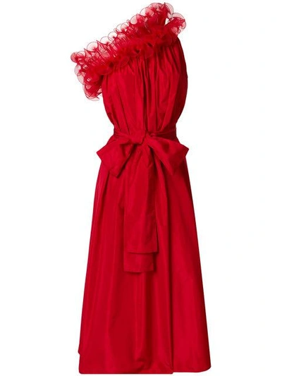 Shop Stella Mccartney Ruffle One-shoulder Dress In Red