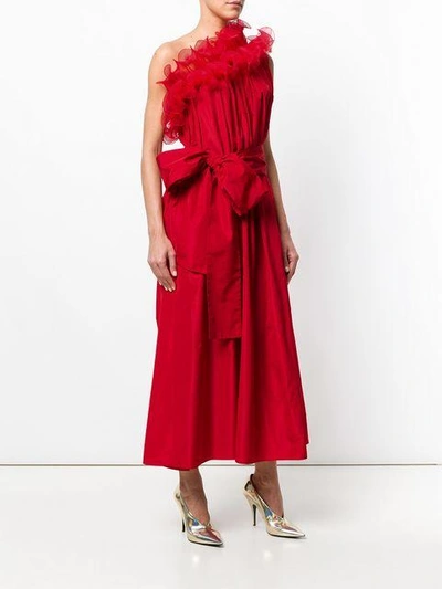 Shop Stella Mccartney Ruffle One-shoulder Dress In Red