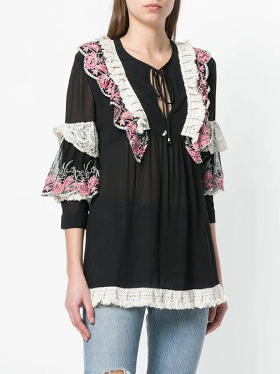 Shop Just Cavalli Ruffle And Lace Trim Blouse