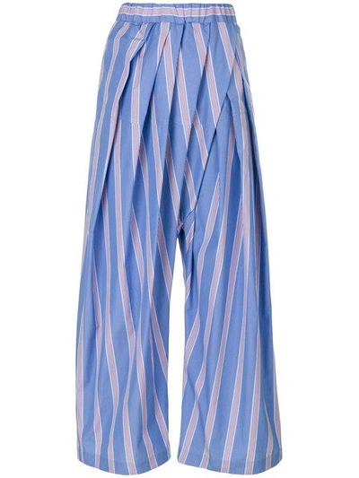 Shop Marni Pleated Wide Leg Trousers - Blue
