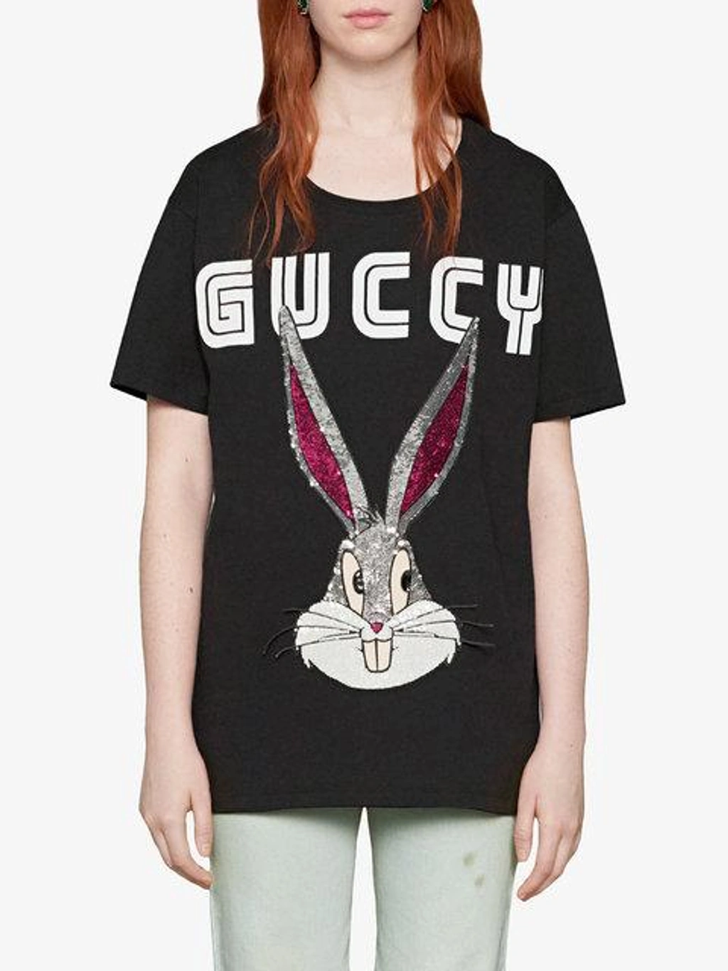 Gucci Black Guccy Crystal Bugs Bunny T shirt ModeSens