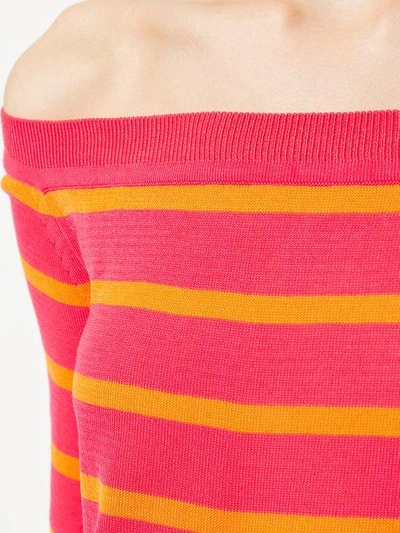 Shop Goen J Striped Off The Shoulder Sweater In Pink & Purple