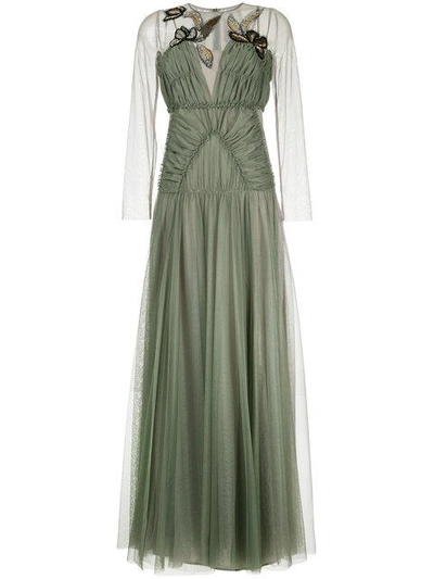 Shop Antonio Marras Gathered Tulle Dress With Embroidery In Green