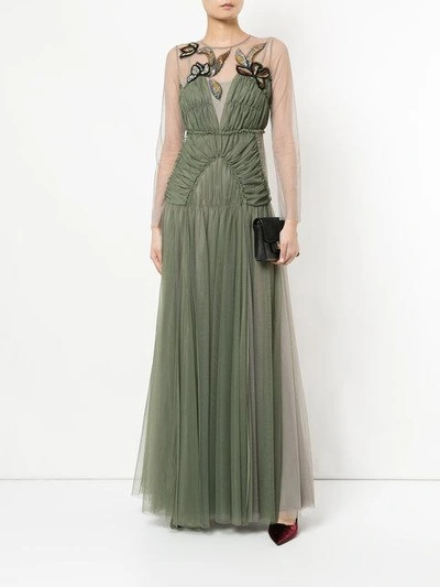 Shop Antonio Marras Gathered Tulle Dress With Embroidery In Green