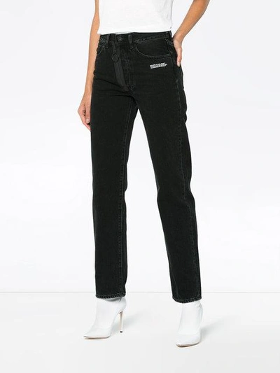 Shop Off-white Front Zip Slim Leg Jeans - Black