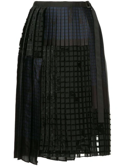 Shop Sacai Geometric Pleated Skirt In Black