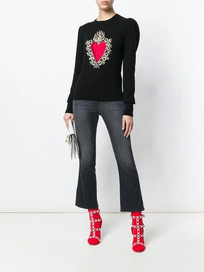 Shop Dolce & Gabbana Heart Puff Sleeve Sweater In Black