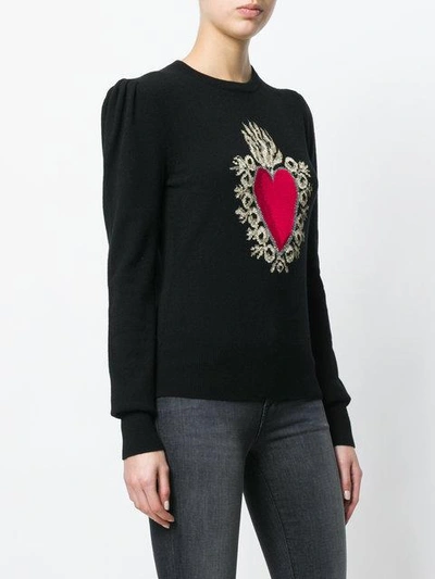 Shop Dolce & Gabbana Heart Puff Sleeve Sweater In Black