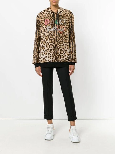 Shop Dolce & Gabbana Leopard Print Hoodie - Brown