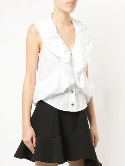 Shop Moschino Ruffled Sleeveless Blouse - White