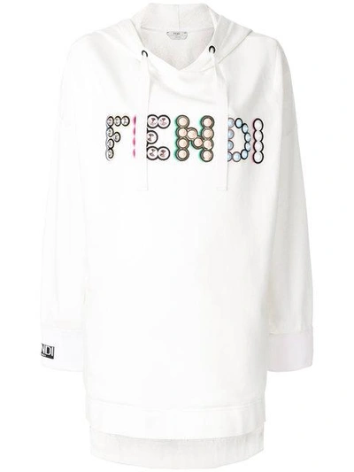 Shop Fendi Embellished Maxi Hoodie - White