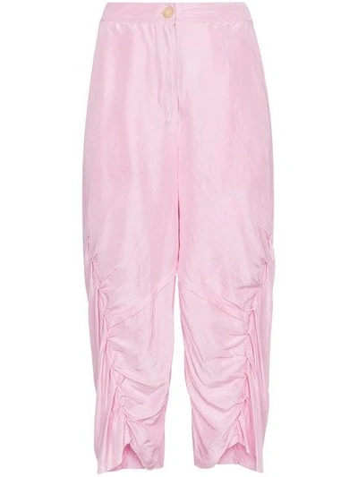 Shop By Walid Silk High Waisted Ruched Trousers In Pink