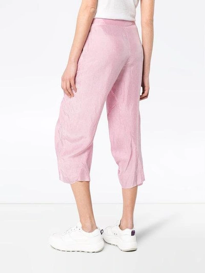 Shop By Walid Silk High Waisted Ruched Trousers In Pink