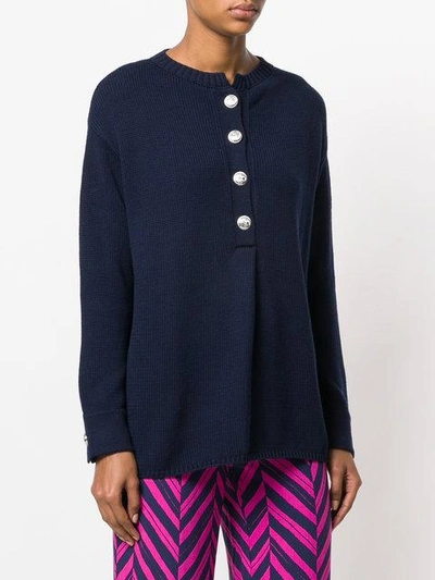 Shop Allude Buttoned Knit Jumper In Blue