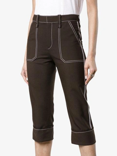 Shop Chloé Cropped Stitched Virgin Wool Blend Trousers In Brown