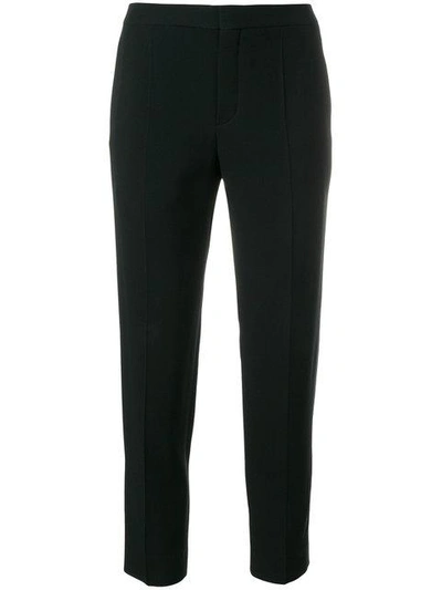 Shop Chloé Cropped Pleated Trousers In Black