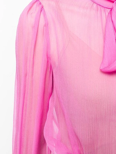 Shop Dolce & Gabbana Pussybow Sheer Blouse - Pink & Purple