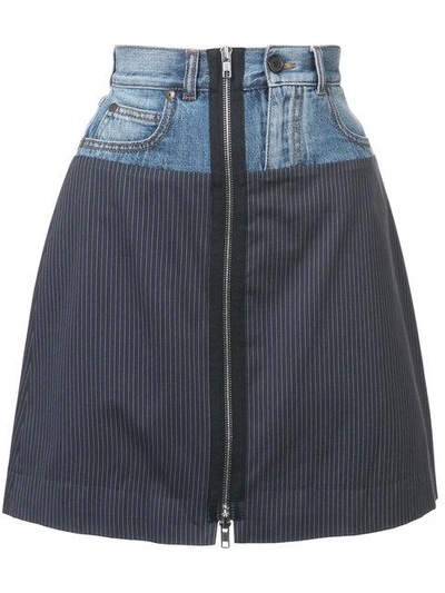 Shop Maison Margiela Patched Pinstripe And Denim Mini Skirt