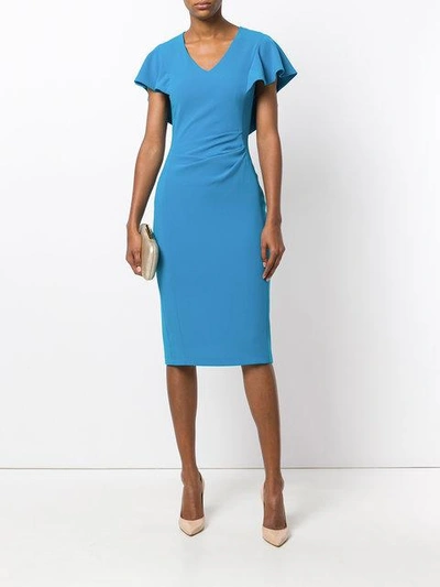 Shop Talbot Runhof Fitted Flared Sleeve Dress In Blue