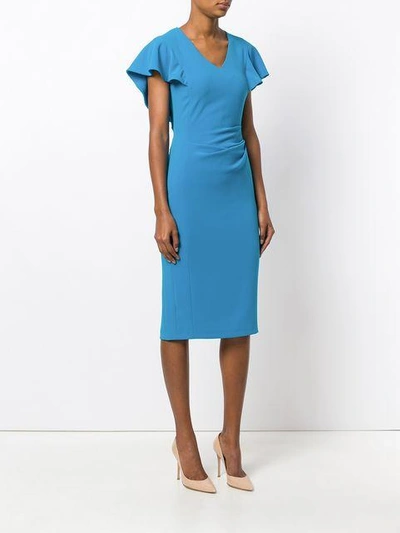 Shop Talbot Runhof Fitted Flared Sleeve Dress In Blue