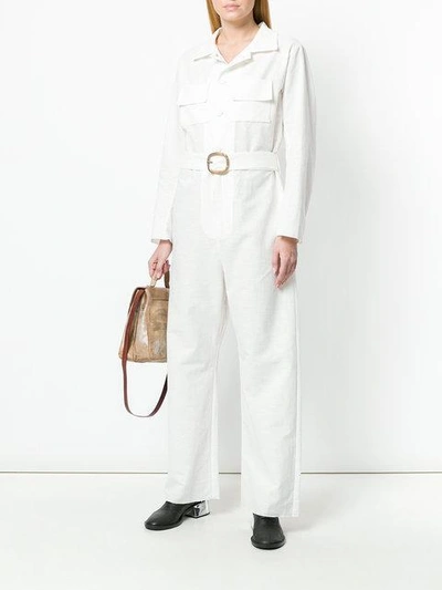 Shop Cherevichkiotvichki Belted Utility Jumpsuit - White