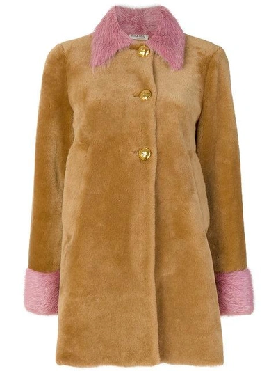 Shop Miu Miu Contrast Fur Coat - Brown