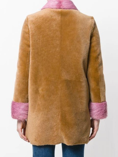 Shop Miu Miu Contrast Fur Coat - Brown