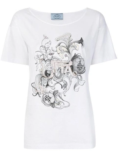 Shop Prada Embellished T-shirt In White