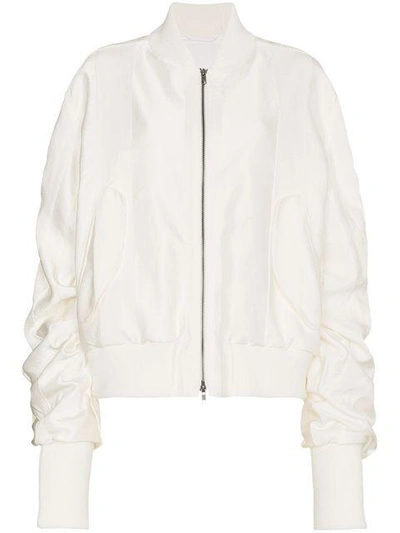 Shop Ann Demeulemeester Ruched Cashmere Cotton-blend Bomber Jacket - White