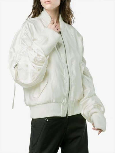 Shop Ann Demeulemeester Ruched Cashmere Cotton-blend Bomber Jacket - White