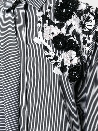 Shop Msgm Striped Flower Applique Shirt Dress