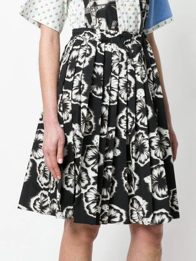 Shop Prada Hibiscus Printed Skirt In Black
