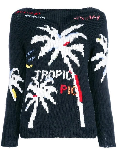Shop Ermanno Scervino Knitted Palm Tree Jumper In Blue