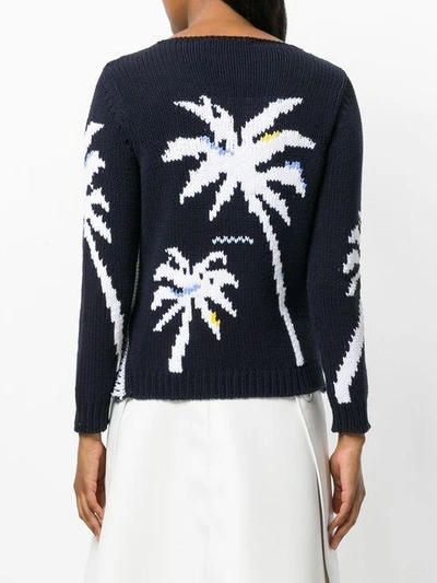 Shop Ermanno Scervino Knitted Palm Tree Jumper In Blue