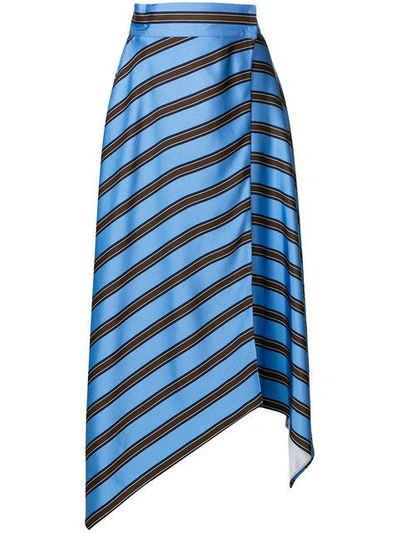 Shop Fendi Asymmetrical Hemmed Striped Skirt In Blue